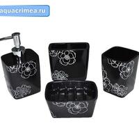 Набор в ванную настольный акриловый, со стразами, чёрный